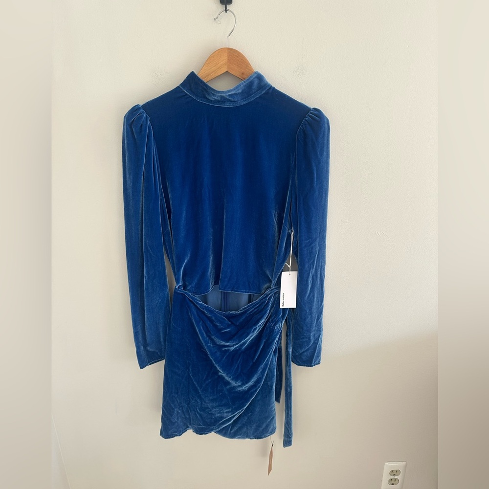NWT Reformation burgundy wrap dress velvet in color Caspian blue size 10 - Picture 4 of 13